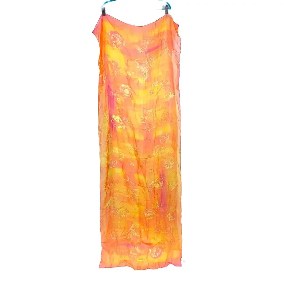 Salvatore Ferragamo Orange Silk Chiffon Floral Scarf OS